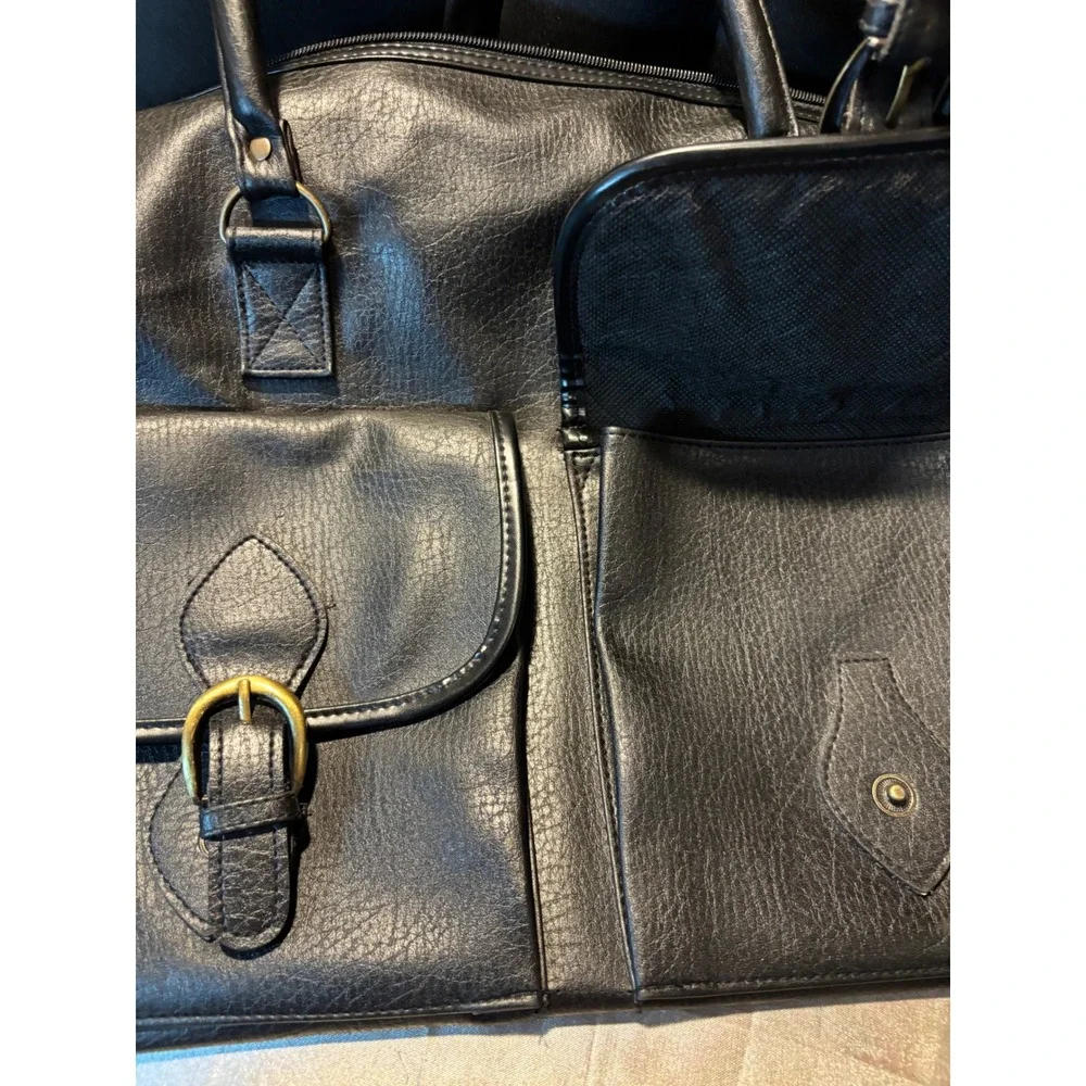 Pierre Cardin Black Faux Leather Duffle Bag Weekend Travel Overnight Carry On